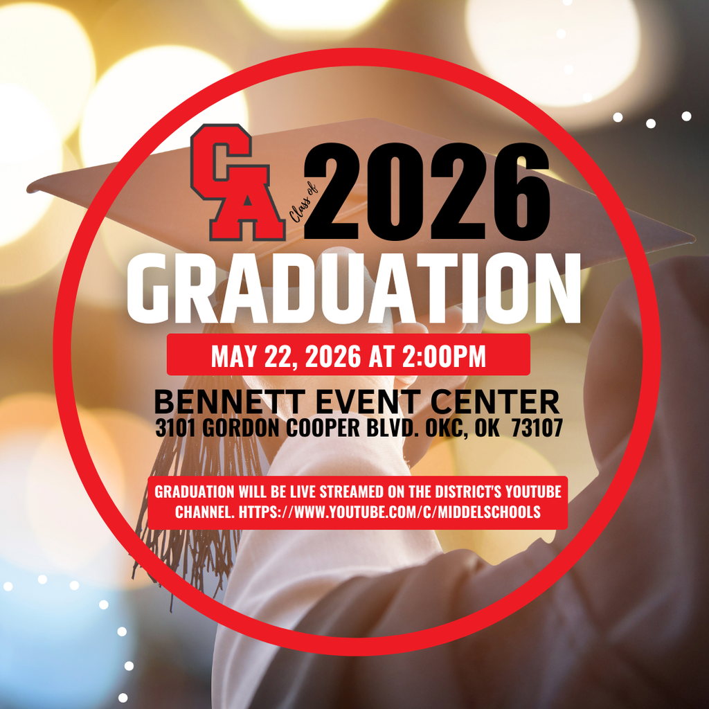 🎓 Graduation Day is Almost Here! 🎓  We are excited to celebrate the Class of 2026 as they walk the stage and mark this incredible milestone!  📍 Location: Bennett Event Center 📅 Date: Friday, May 22, 2026  Graduation Schedule: 🎓 Del City High School – 10:00 AM 🎓 Carl Albert High School – 2:00 PM 🎓 Midwest City High School – 6:00 PM  🎥 Can’t attend in person? We’ve got you covered! All ceremonies will be live streamed on our District YouTube channel: 👉 https://www.youtube.com/c/MidDelSchools  This is a special day for our students, families, and community as we honor years of hard work, dedication, and achievement. We can’t wait to celebrate each and every graduate as they take the next step toward their future.  💙 One District, One Family.