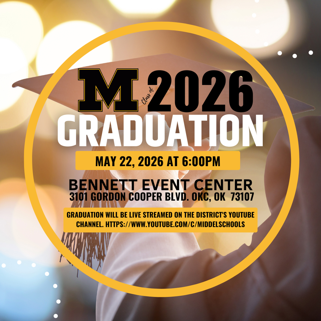 🎓 Graduation Day is Almost Here! 🎓  We are excited to celebrate the Class of 2026 as they walk the stage and mark this incredible milestone!  📍 Location: Bennett Event Center 📅 Date: Friday, May 22, 2026  Graduation Schedule: 🎓 Del City High School – 10:00 AM 🎓 Carl Albert High School – 2:00 PM 🎓 Midwest City High School – 6:00 PM  🎥 Can’t attend in person? We’ve got you covered! All ceremonies will be live streamed on our District YouTube channel: 👉 https://www.youtube.com/c/MidDelSchools  This is a special day for our students, families, and community as we honor years of hard work, dedication, and achievement. We can’t wait to celebrate each and every graduate as they take the next step toward their future.  💙 One District, One Family.