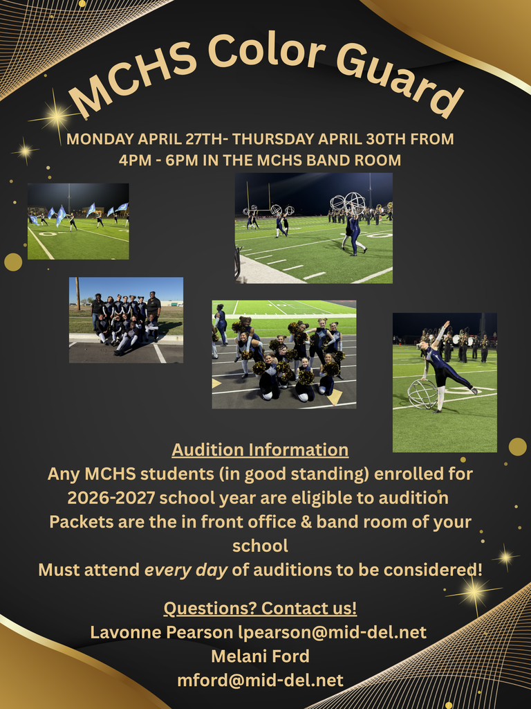 Pictures of the MCHS Colro Guard performing on the football field