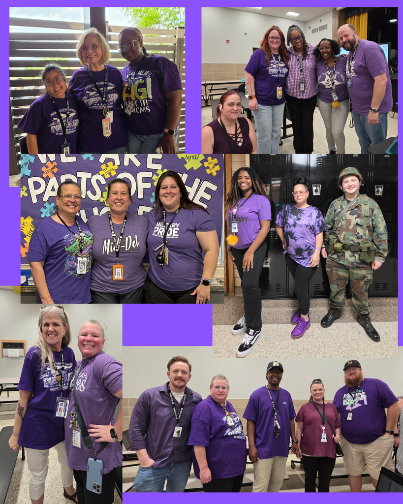 Midwest City Middle School students and staff wearing purple to show their support for military students