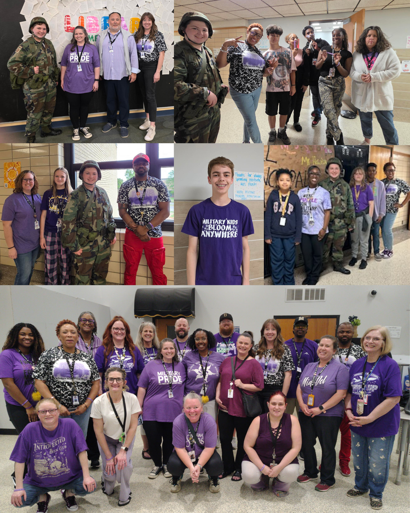 Midwest City Middle School students and staff wearing purple to show their support for military students