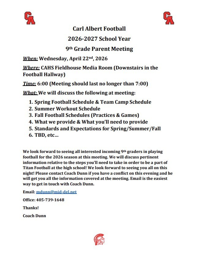 9th grade football info