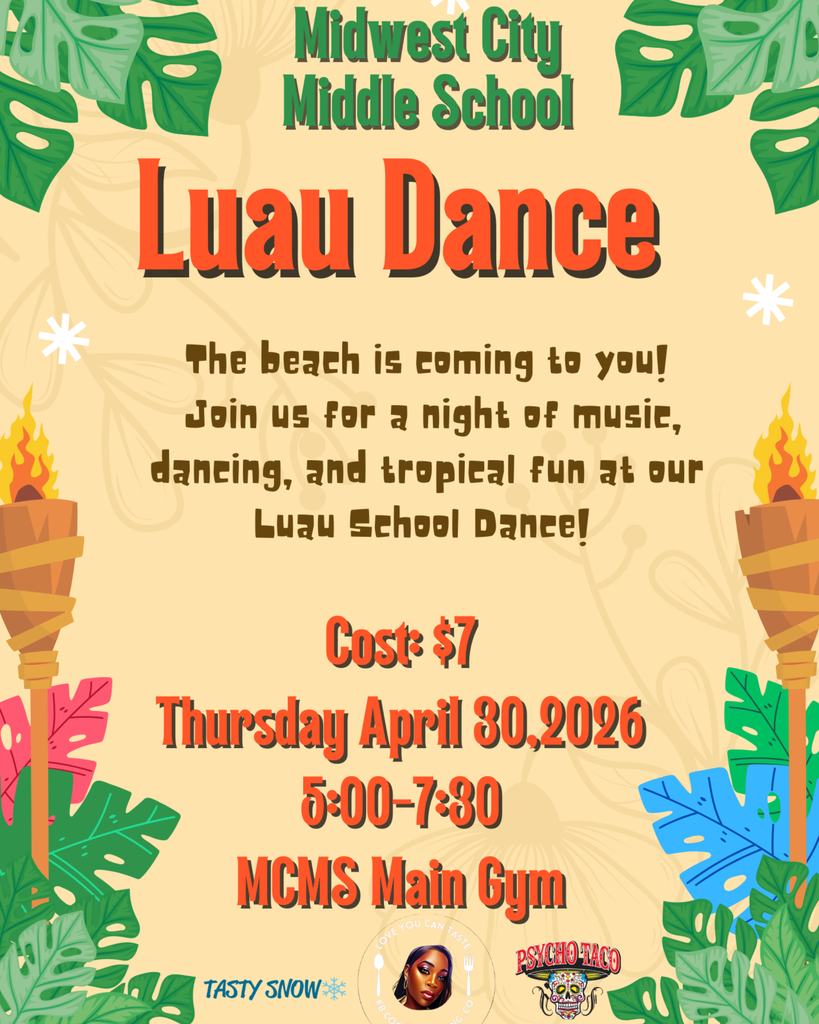 A picture of a yellow backgroun with tiki torches and palm leaves with information about the dance