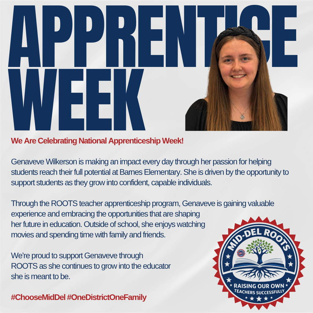 It’s National Apprentice Week, and there’s no better time to take the first step toward a career that makes a difference every single day. At Mid-Del Schools, we’re proud to grow our own through programs like Roots, our teacher apprenticeship program designed to support, train, and empower the next generation of educators. Whether you’re already in education or just starting to feel the calling, Mid-Del is a place where you’ll be supported, challenged, and celebrated every step of the way. This is more than a job. It’s a purpose. It’s a pathway. It’s a team that believes in you. If you’re ready to make an impact and be part of something bigger, we invite you to join the Mid-Del family. Come grow with us. #ChooseMidDel #OneDistrictOneFamily #NationalApprenticeWeek #mdpurpose