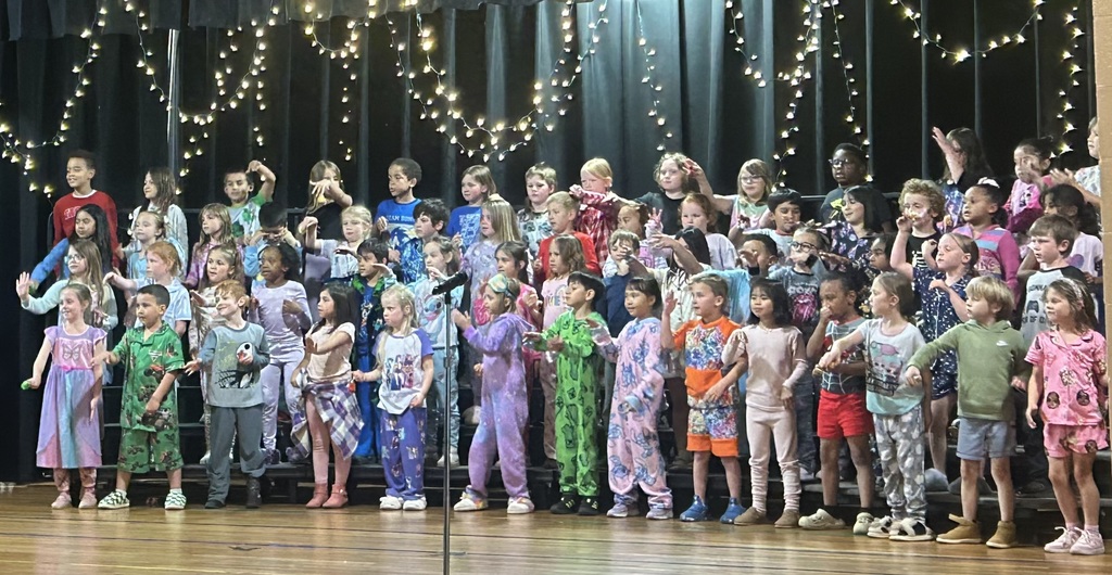 First grade students at Barnes Elementary performing in the play Pajama Party.