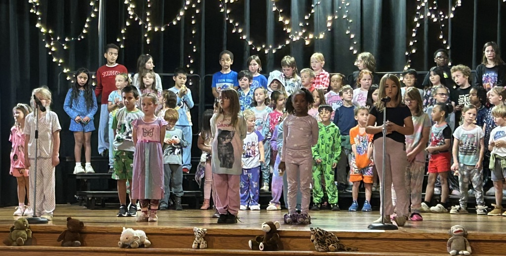 First grade students at Barnes Elementary performing in the play Pajama Party.