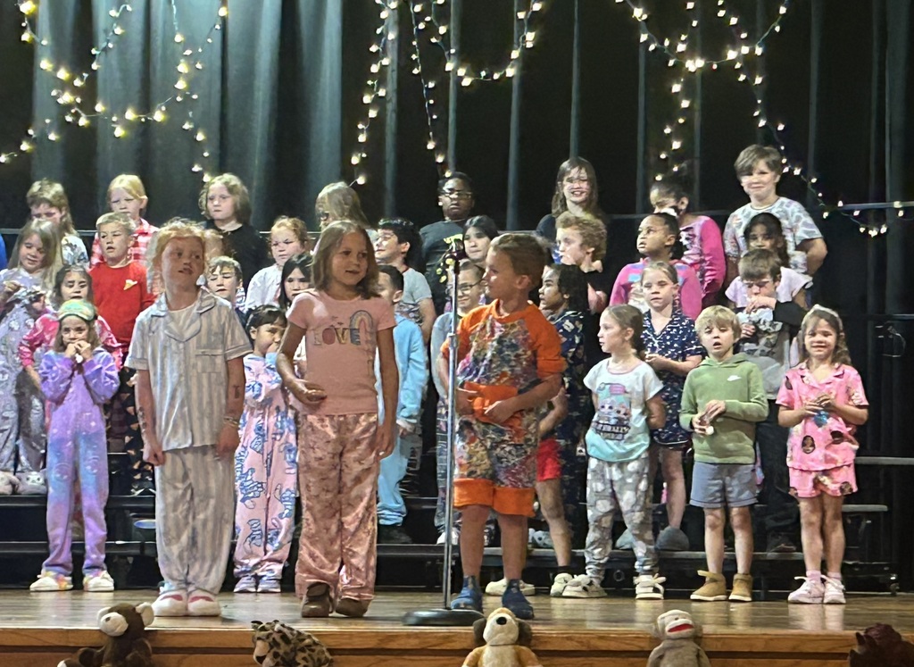 First grade students at Barnes Elementary performing in the play Pajama Party.