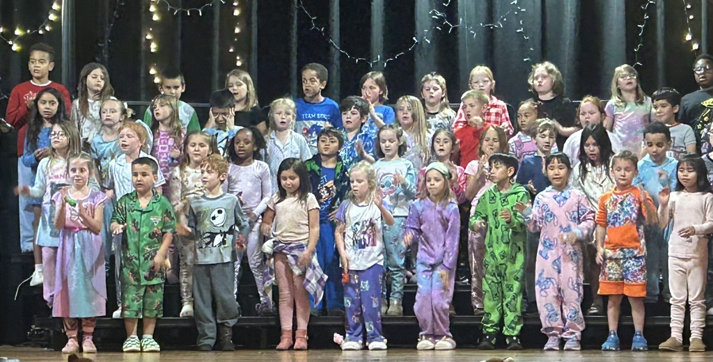 First grade students at Barnes Elementary performing in the play Pajama Party.