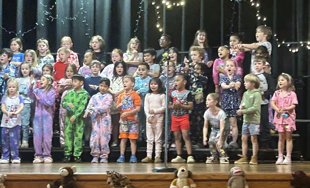 First grade students at Barnes Elementary performing in the play Pajama Party.