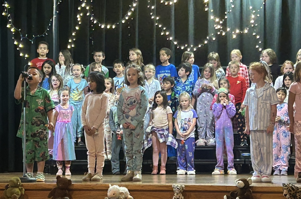 First grade students at Barnes Elementary performing in the play Pajama Party.