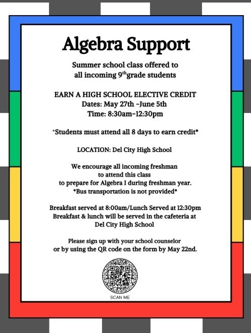 Algebra Support sign up for high school credit.