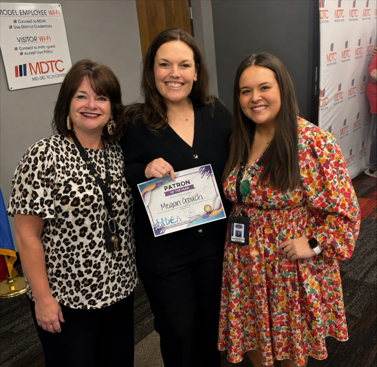 Kathy Kirk, Megan Crouch, and Meagan Rice at Mid-Del Patron of the Year event 2026