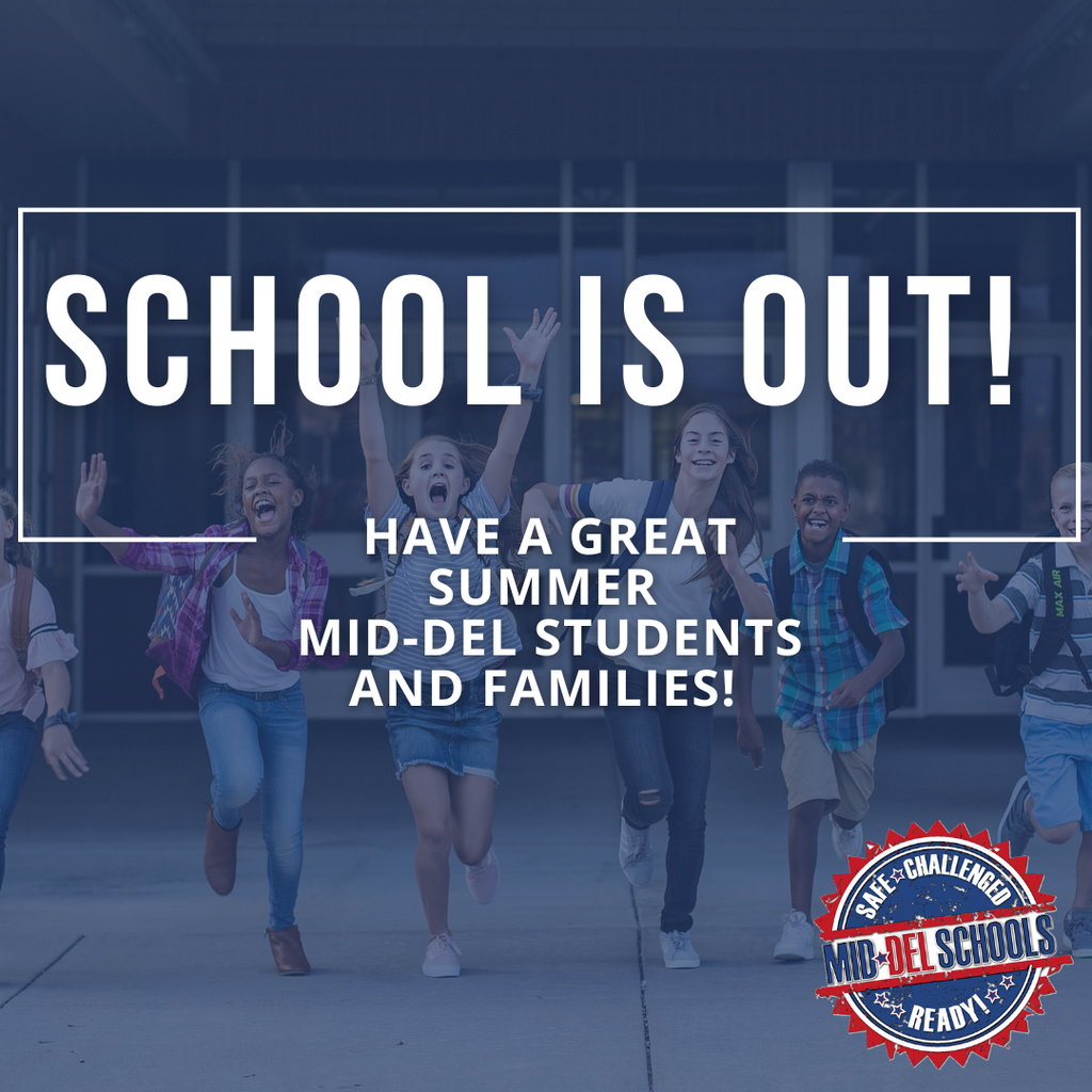 That’s a wrap, Mid-Del! ☀️🎉  School is officially out for the summer, and we want to thank our incredible students, staff, and families for an amazing year filled with learning, growth, and memories.  We hope your summer is filled with fun, relaxation, and time with the people you love most. Stay safe, enjoy every moment, and we’ll see you back soon ready for another great year in Mid-Del!  #OneDistrictOneFamily #ChooseMidDel #mdpurpose