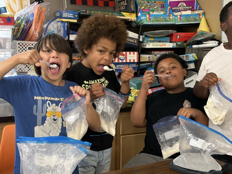 fourth graders making ice cream