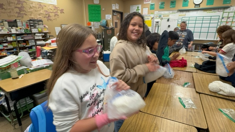 fourth graders making ice cream