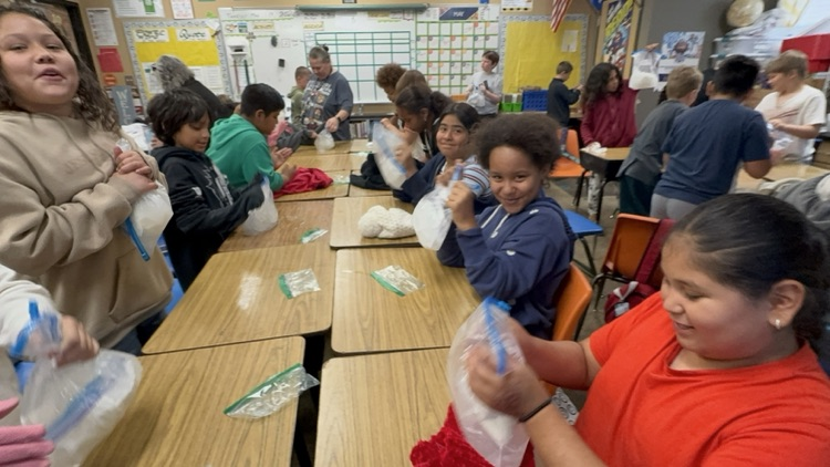 fourth graders making ice cream