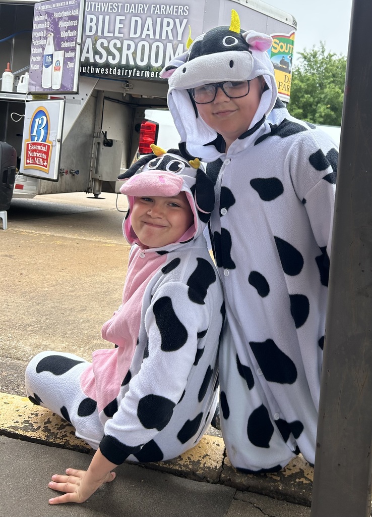 Two students at Barnes Elementary wore their cow pajamas to the presentation by Southwest Farmers. 