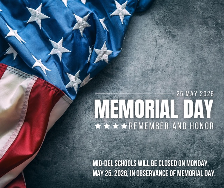 In observance of Memorial Day, Mid-Del Schools will be closed today as we honor and remember the brave men and women who made the ultimate sacrifice for our country. 🇺🇸  We wish our #OneDistrictOneFamily a safe and meaningful Memorial Day. #mdpurpose 