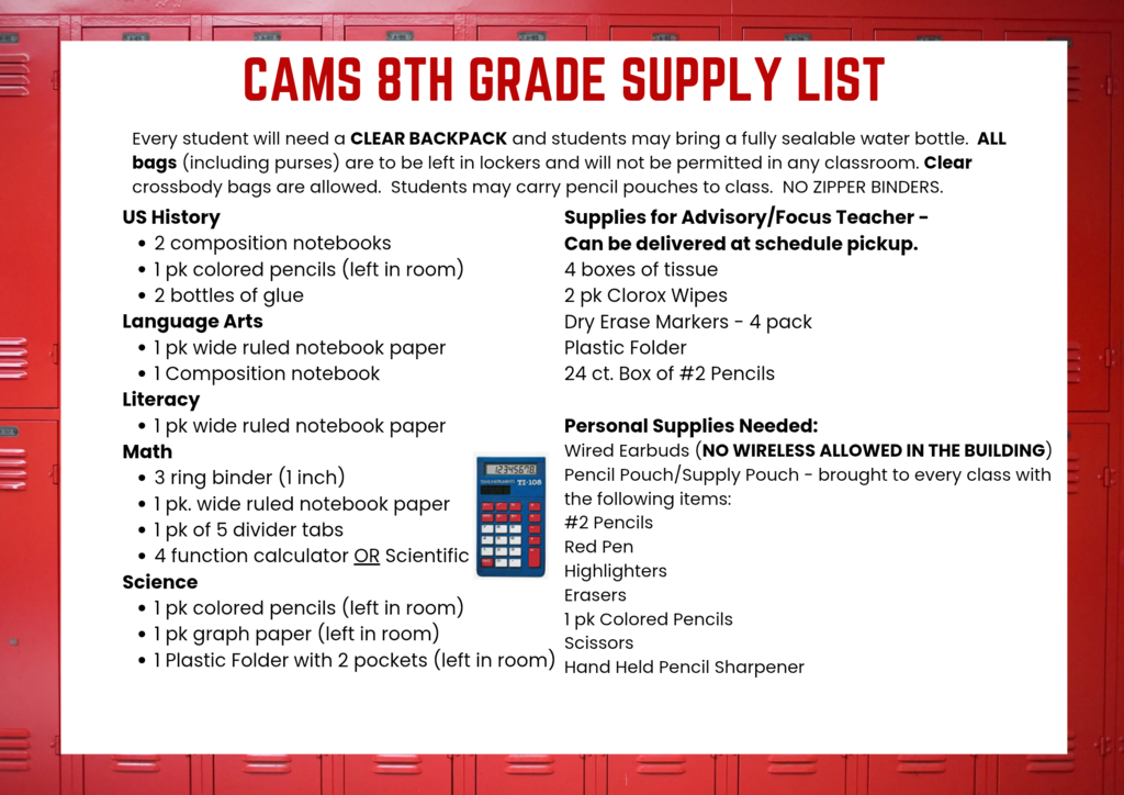8th grade supply list