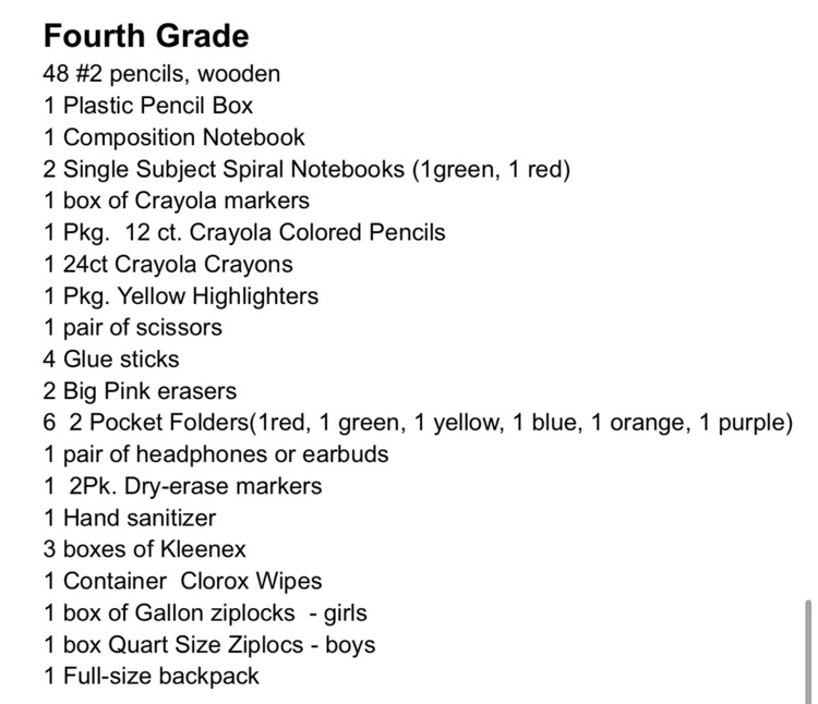 School Supply Lists 
