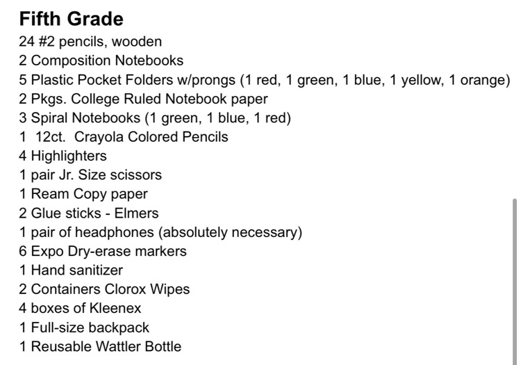 School Supply Lists 
