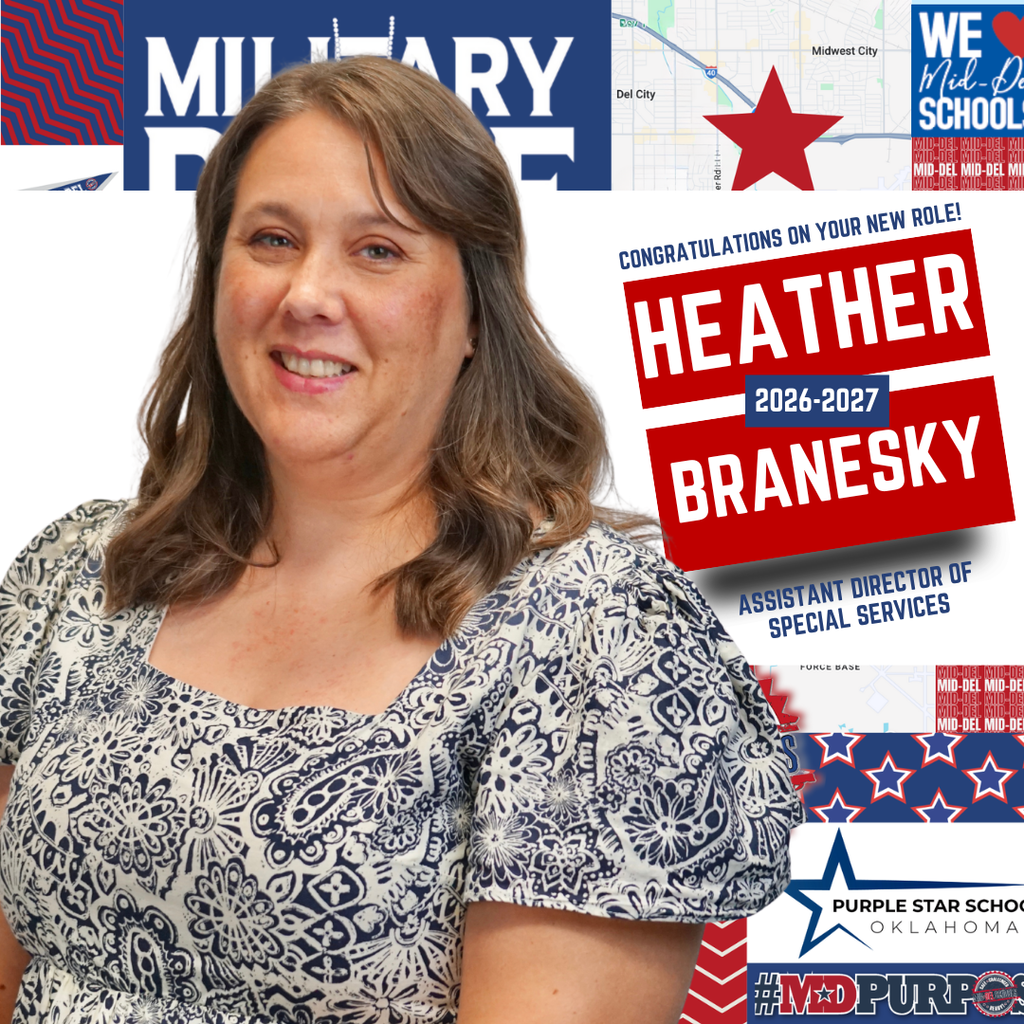 Congratulations to Heather Branesky! 🎉 The Mid-Del Board of Education has named Heather Branesky as Special Services Assistant Director at the July 13, 2026 Board Meeting. For the past 11 years, Heather has been a dedicated advocate for Mid-Del students, families, and staff. From her work as a School Psychologist to her current role as an Instructional Facilitator for Special Services, she has remained focused on ensuring every student has the support and opportunities needed to succeed. Heather's passion for serving others, building strong relationships, and championing student success makes her an outstanding addition to the Special Services leadership team. Please join us in congratulating Heather on this well-deserved opportunity! #MDPurpose #ChooseMidDel #OneDistrictOneFamily