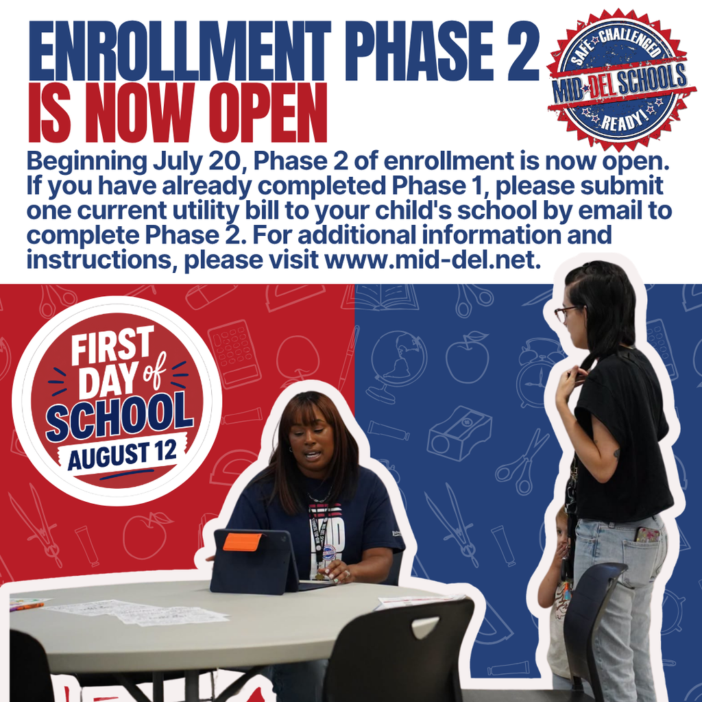 Phase 2 Enrollment Now Open Beginning July 20, Phase 2 of enrollment is now open. If you have already completed Phase 1, please submit one current utility bill to your child's school by email to complete Phase 2. For additional information and instructions, please visit the link below.