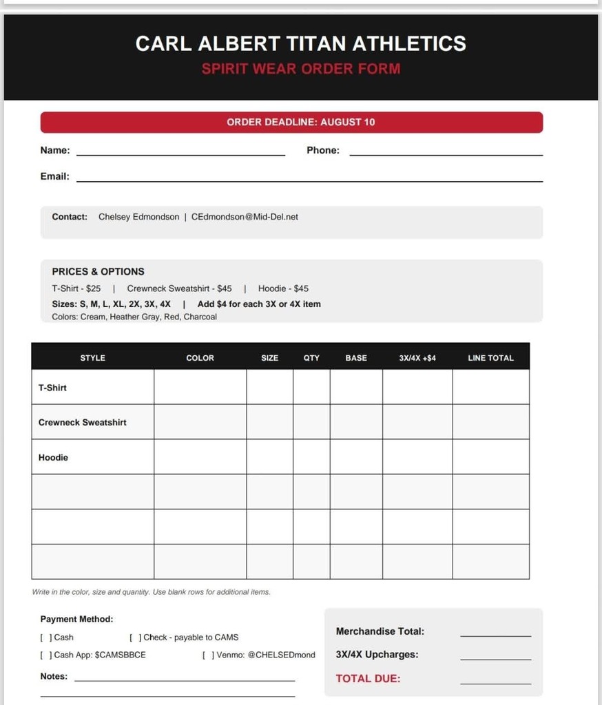 Retro Titan Athletic Order Form
