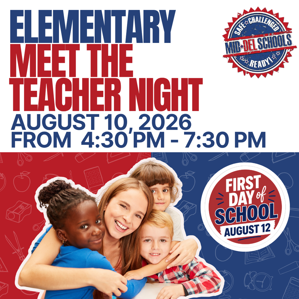 The countdown to Meet the Teacher Night is on!   We can’t wait to welcome our elementary students and families back for Elementary Meet the Teacher Night on Monday, August 10 from 4:30-7:30 PM!  Before you attend, please make sure your child’s enrollment is complete.  ✅ Phase 1 Enrollment must be completed. ✅ Phase 2 Enrollment (proof of residency) must also be completed before August 10 so your child can be placed in a class and participate in Meet the Teacher Night.  If you’ve already completed Phase 1, it’s time to submit one qualifying utility bill by emailing your child’s school. You can find your school’s email address, enrollment information, and all enrollment resources on our website.  If you have questions or need assistance, please contact our Enrollment Center.   We are so excited to see our elementary families on August 10 and kick off another incredible school year together.   #ChooseMidDel #OneDistrictOneFamily #BackToSchool #MDPurpose