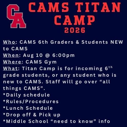 CAMS Titan Camp - Aug 10 @ 6:00pm