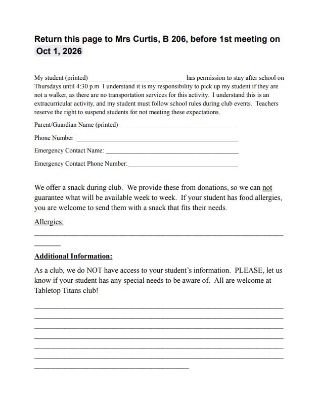 Table Top Titan Club Info