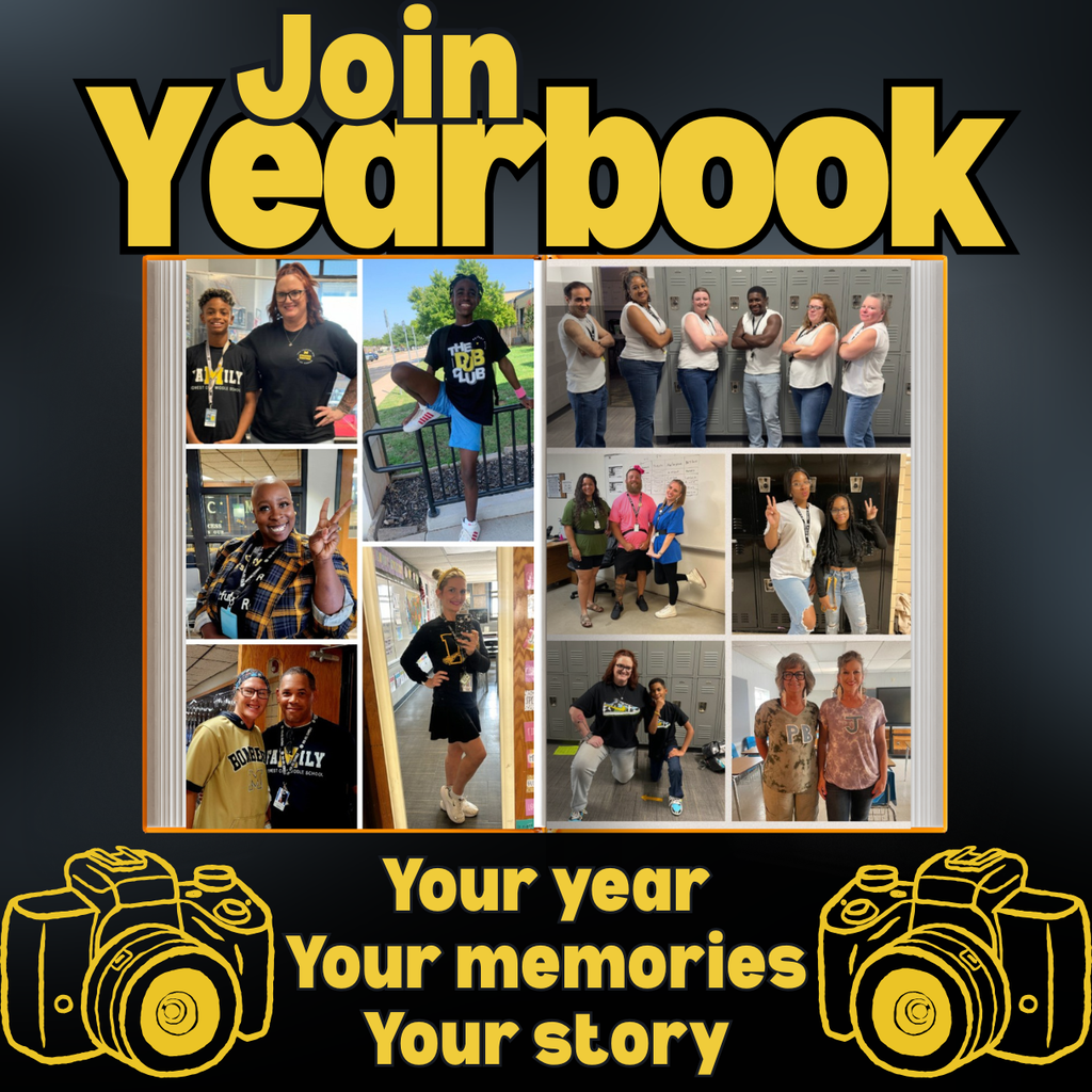A collage of photos of people poses with "Join Yearbook" at top and "Your year, Your memories, Your story" at bottom.