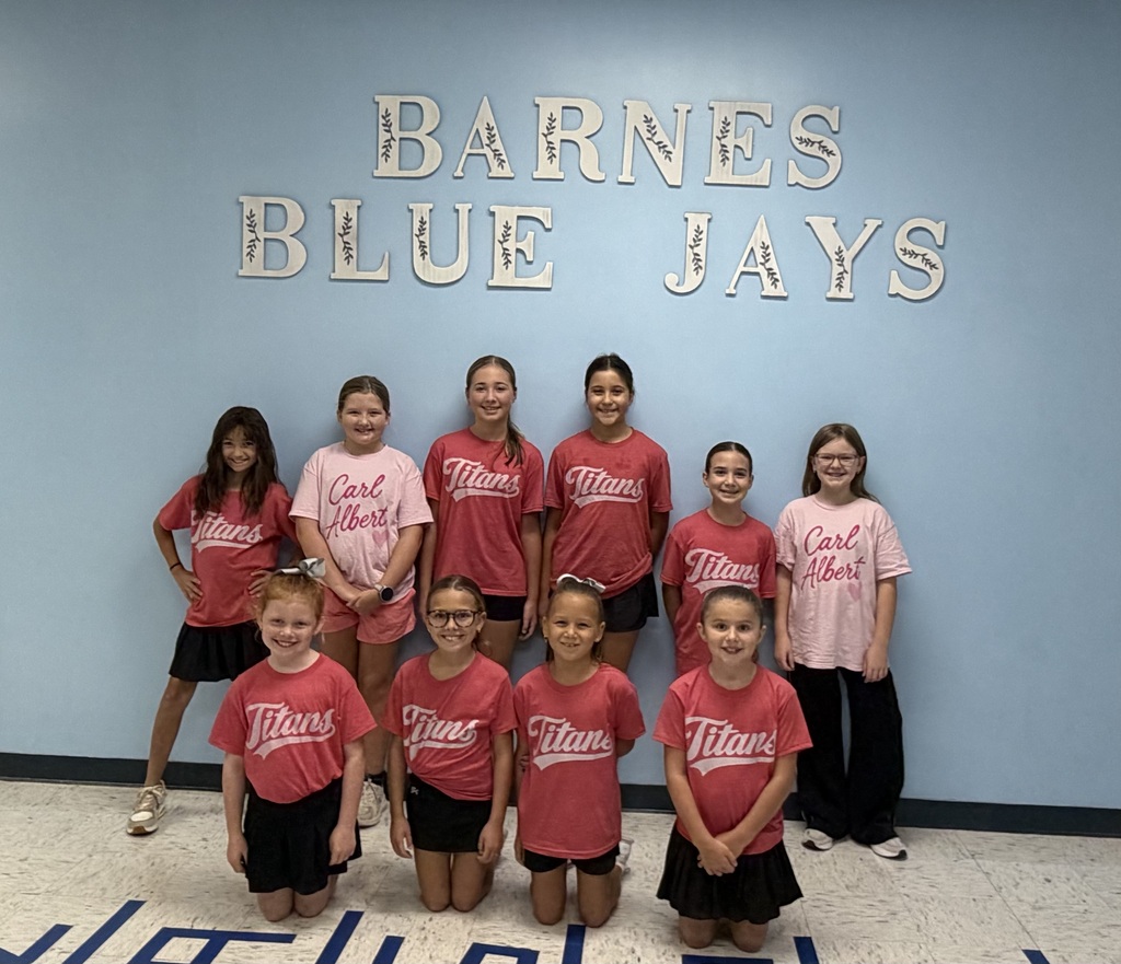 Barnes cheerleading students wear matching shirts at school.