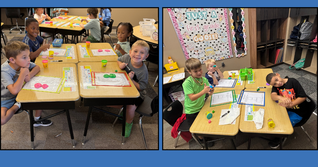 1st grade students at Barnes Elementary practice math facts using Play-Doh and other manipulatives.