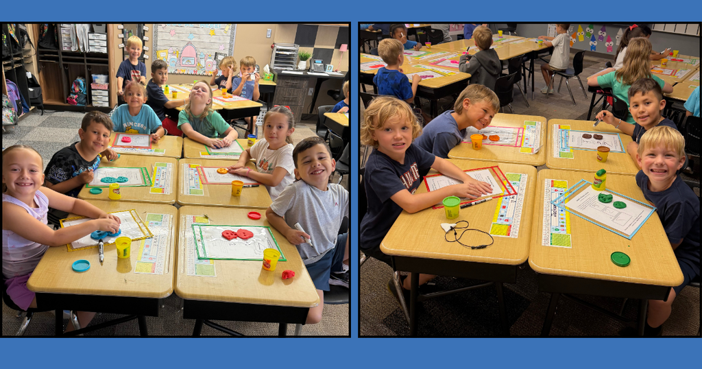 1st grade students at Barnes Elementary practice math facts using Play-Doh and other manipulatives.