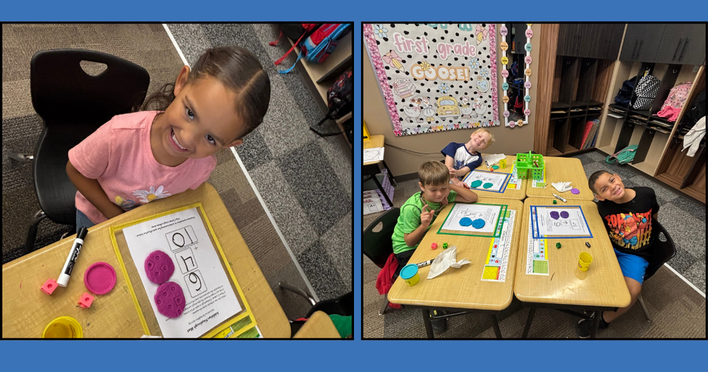 1st grade students at Barnes Elementary practice math facts using Play-Doh and other manipulatives.