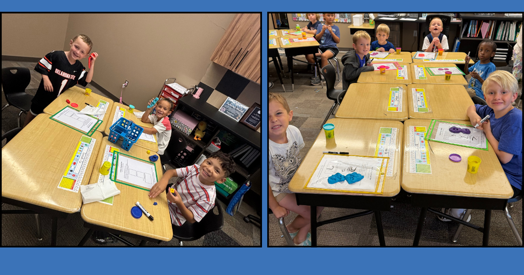1st grade students at Barnes Elementary practice math facts using Play-Doh and other manipulatives.