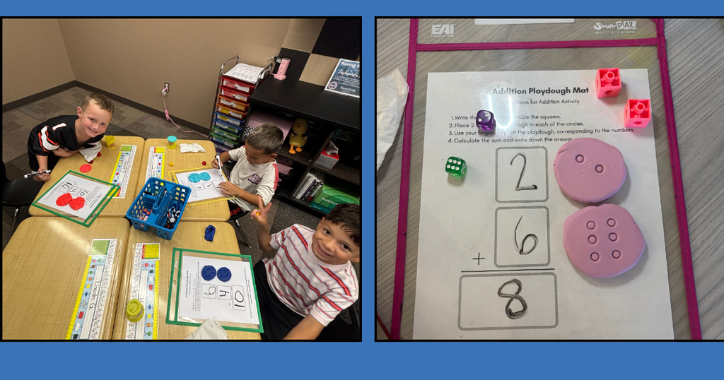 1st grade students at Barnes Elementary practice math facts using Play-Doh and other manipulatives.
