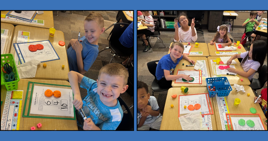 1st grade students at Barnes Elementary practice math facts using Play-Doh and other manipulatives.