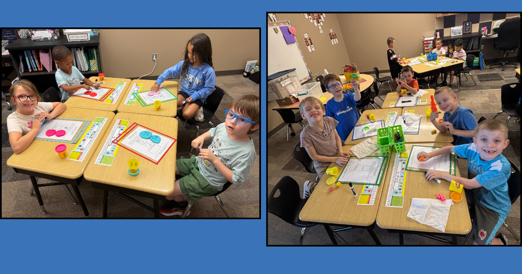 1st grade students at Barnes Elementary practice math facts using Play-Doh and other manipulatives.
