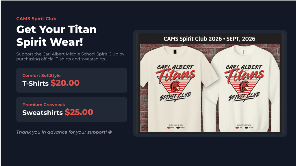 Webpage displays two white t-shirts with red text and Titan logo. T-shirt price listed at $20. Sweatshirts priced at $25.