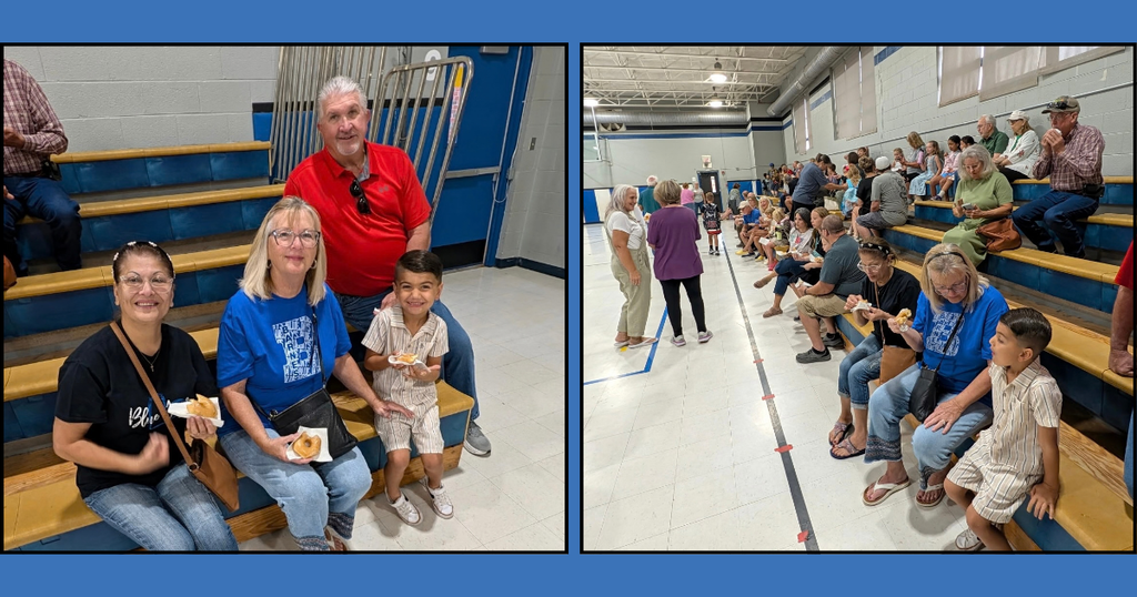 Two panels: left, a family of four with children; right, many people seated in bleachers.