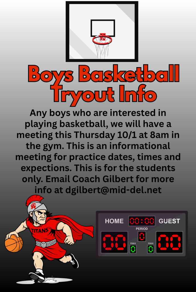 Any boys interested in playing basketball, we will have a meeting Thursday 10/1 at 8:00 in the gym. This is an informational meeting for practice dates, times, and expectations.