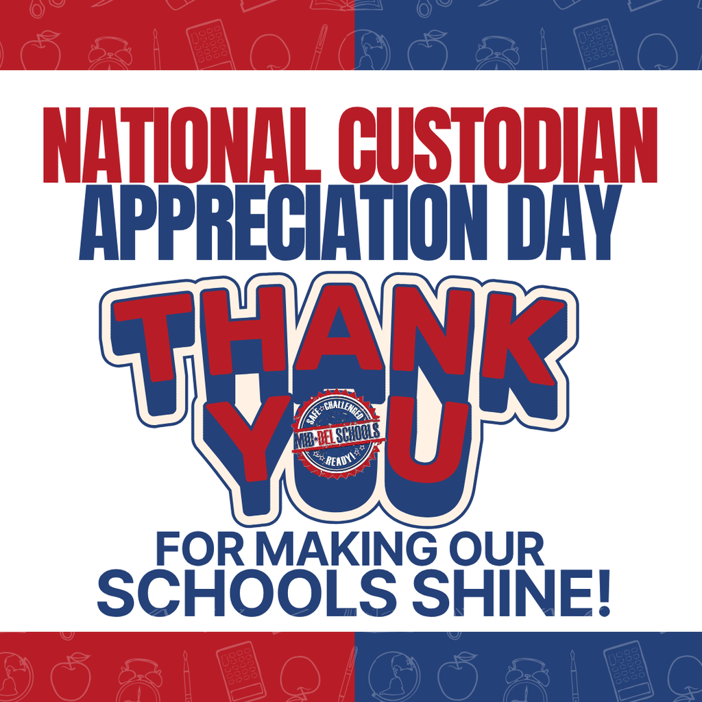 Banner with "National Custodian Appreciation Day" text, featuring "Thank You" in large letters, and a school-related logo.