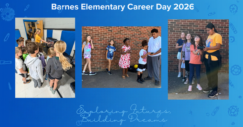 A collage of photos shows children standing in groups, interacting with an adult, and in front of a brick wall.