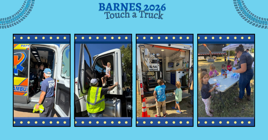 Four collage images showing a person entering a vehicle, a child in a van, and others around a table.