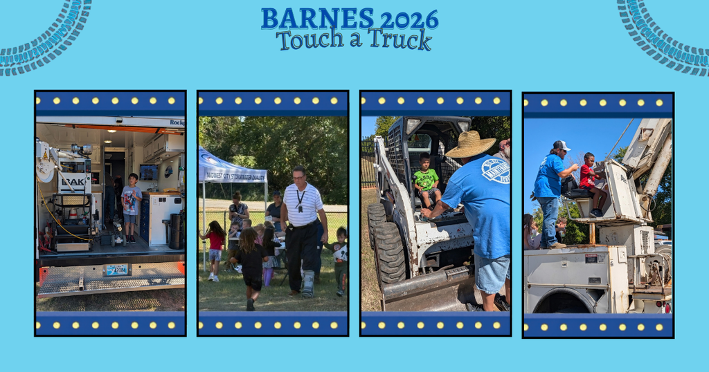 Four pictures with blue borders show various trucks and people. One has a tent and people near a truck.