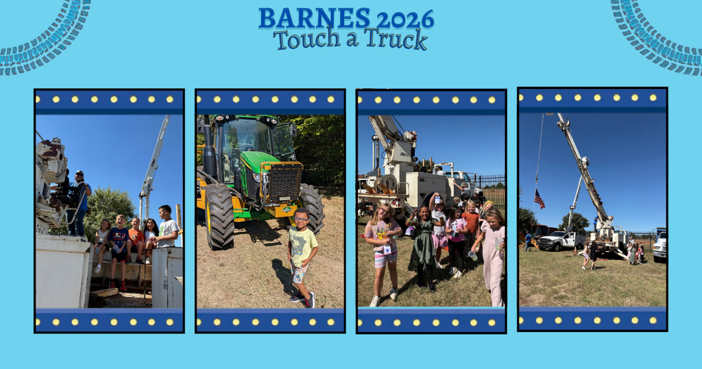 Four images in a collage. Scenes include a large tractor, children around a crane, and people near a vehicle.
