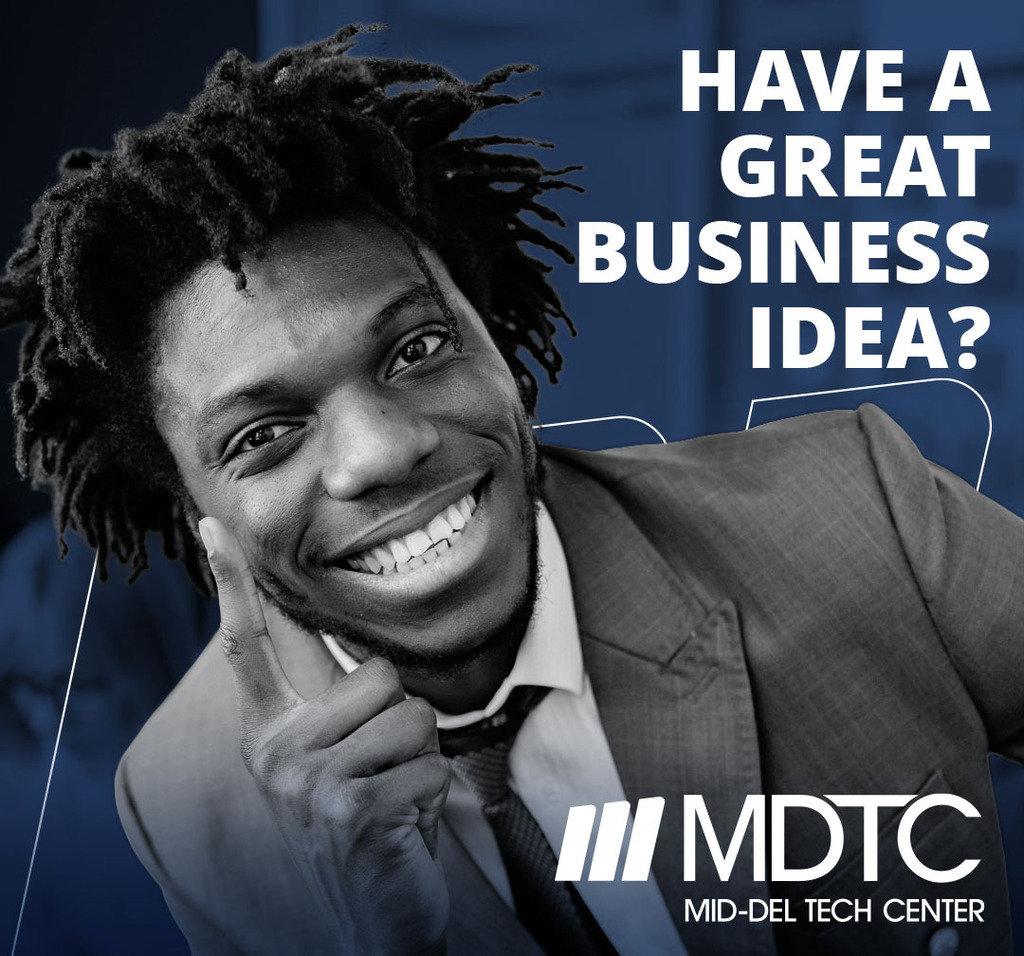 A smiling man with the caption of "Have a great business idea?"