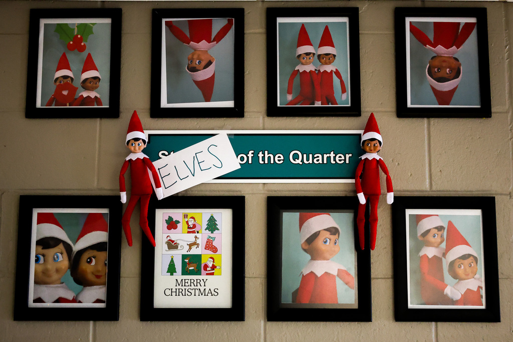 elf pictures in lobby "student of the quarter